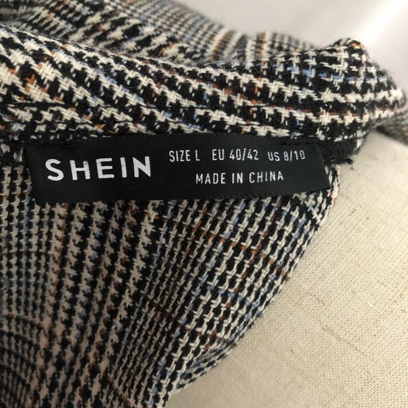 SHEIN Grey plaid Peter Pan collar dress SIZE Lge - Picture 7 of 7